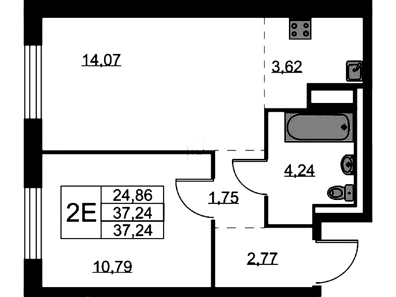 1-комнатная квартира 37.24 м², 8/9 эт., ЖК «Квартал Лаголово»